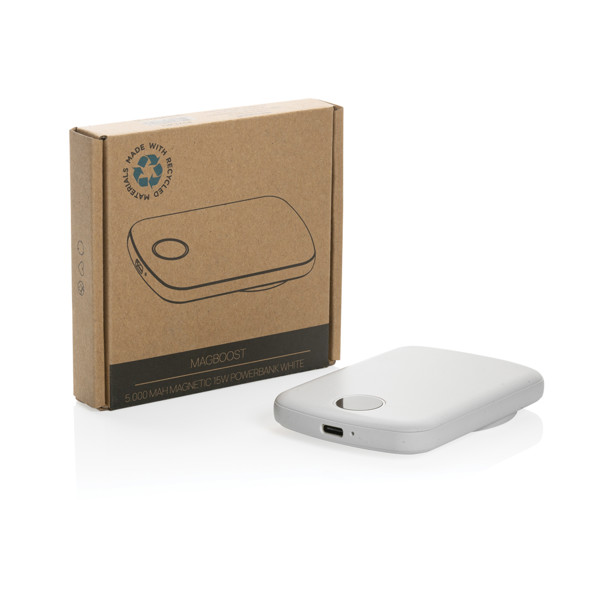 MagBoost magnetic powerbank 5000 mAh, 15W wireless - White