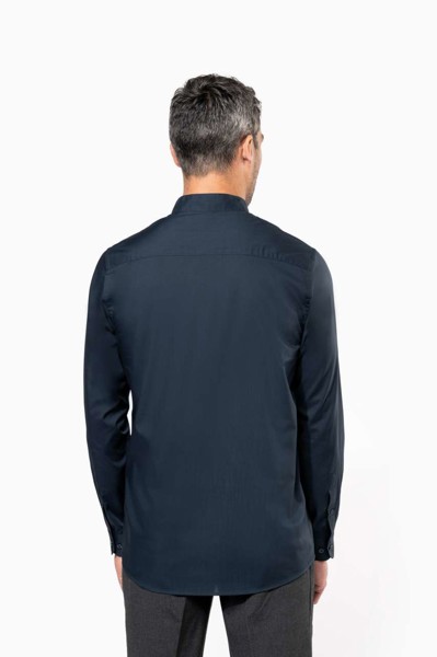 Men's Long-Sleeved Mandarin Collar Shirt - White / M