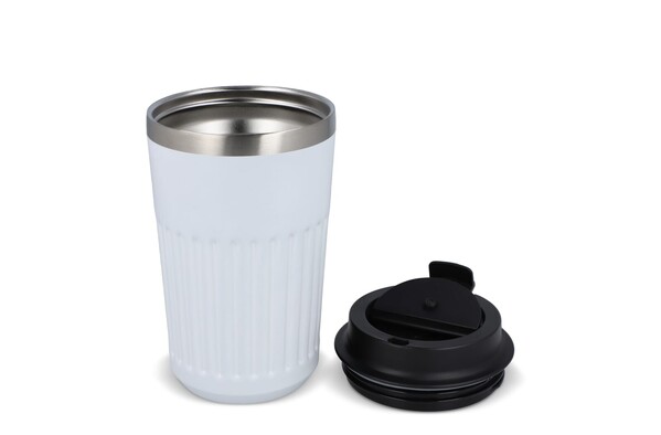 Thermos à café à emporter en acier inoxydable recyclé, 400 ml - Blanc