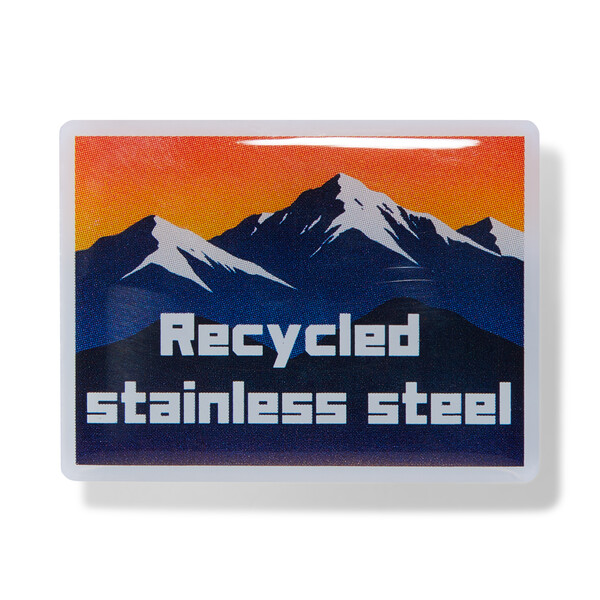 Custom shape recycled stainless steel lapel pin with full colour doming - 15mm / Individual polybag