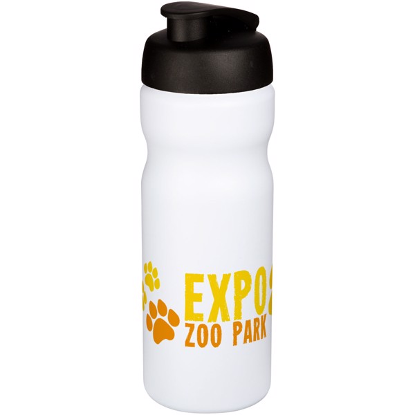 Garrafa desportiva com tampa de abrir e fechar de 650 ml "Baseline® Plus" - Branco / Preto Liso