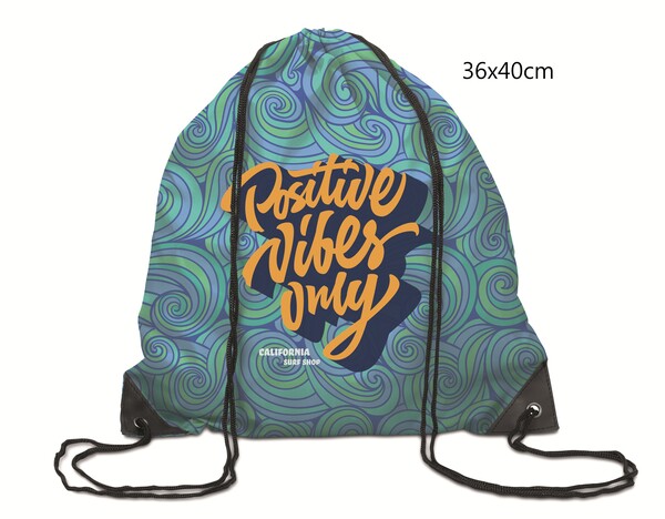 Full colour recycled PET drawstring bag with PU corners - 36x40cm