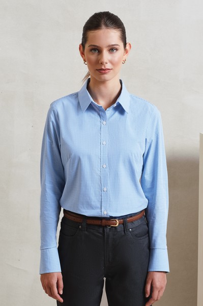 Women's Long Sleeve Gingham Microcheck Shirt - Black / White / 3XL