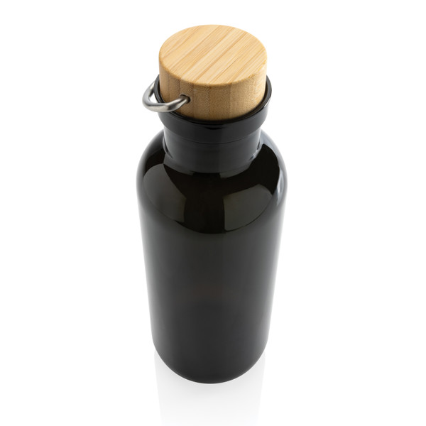 RCS RPET bottle with bamboo lid and handle - Black