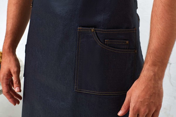 'District' Waxed Look Denim Bib Apron - Black Denim