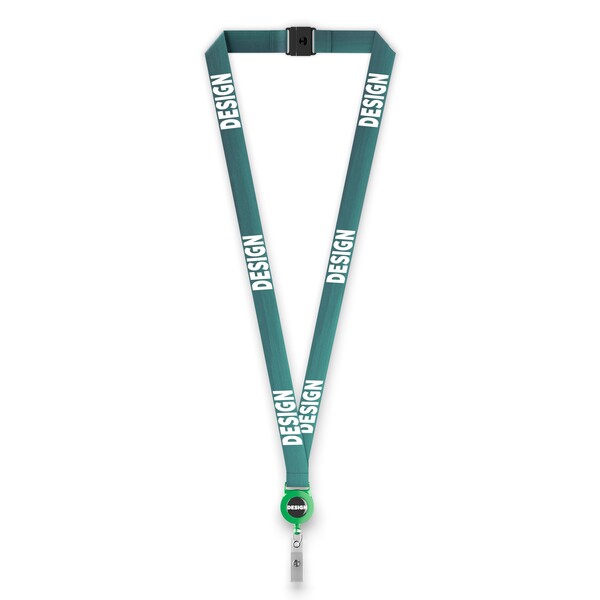 Lanyard de poliéster para crachá retrátil sublimado - Cor integral / Verde clássico / 20mm width / Fecho de segurança