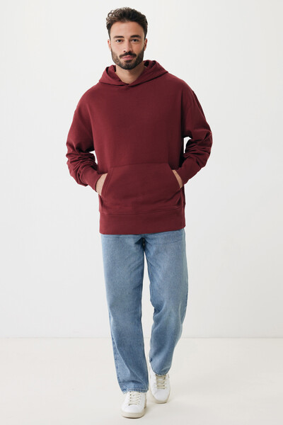 Mikina s kapucí Iqoniq Yoho relaxed fit z recykl. bavlny - Vínově Červená / XL