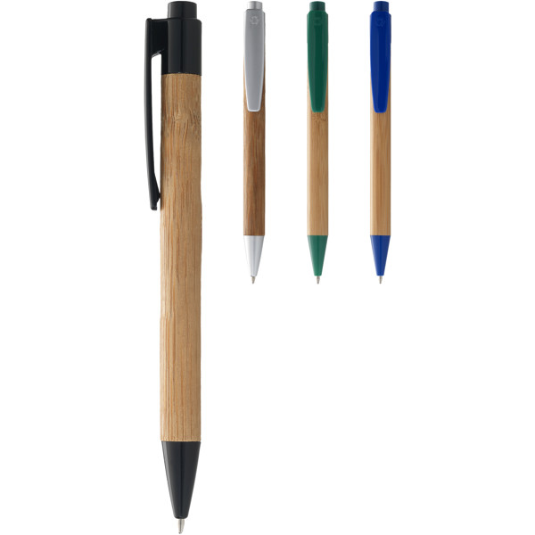 Stylo bille en bambou Borneo (encre noire) - Naturel / Argent