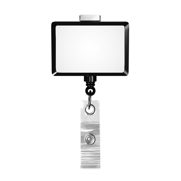 Retractable badge reel in rectangle shape with logo - Black