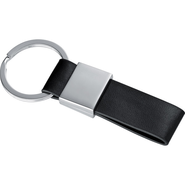 REMO Kľúčenka s čiernym PU remeňom - Silvergrey