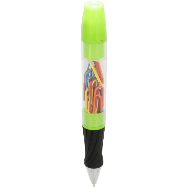 Kuličkové pero King s LED světlem a kancelářskými sponkami - Zelená
