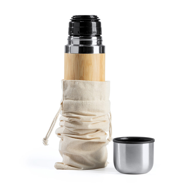 Personalised cotton bag with drawstring for bottles and thermos flasks