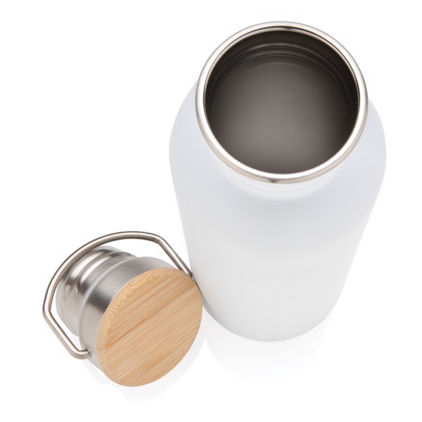 Modern stainless steel bottle with bamboo lid - White