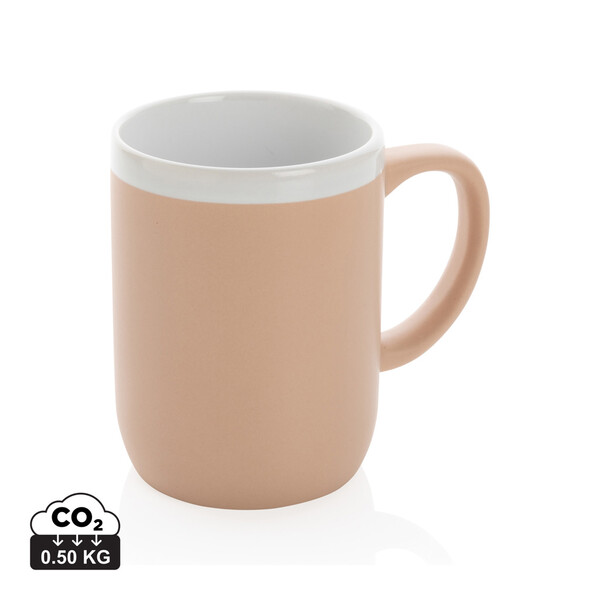 Keramický hrnček s bielym lemom 300ml - Hnedá / Biela