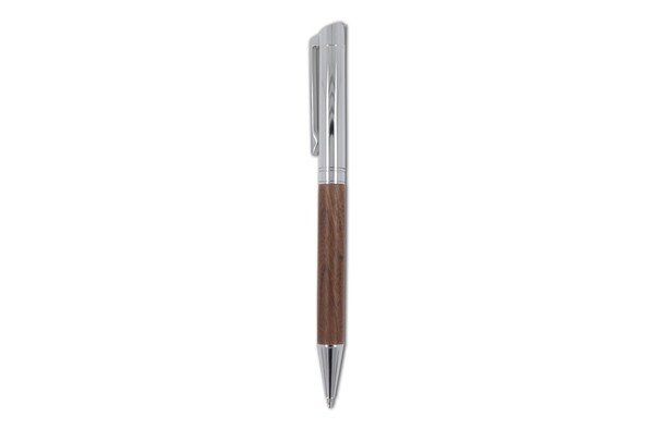 Metal ball pen and rollerball set walnut wood in gift box