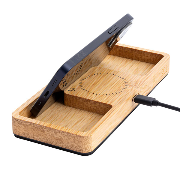 Organisateur de bureau avec chargeur sans fil BAMBOOCHARGE / 15 Watt
