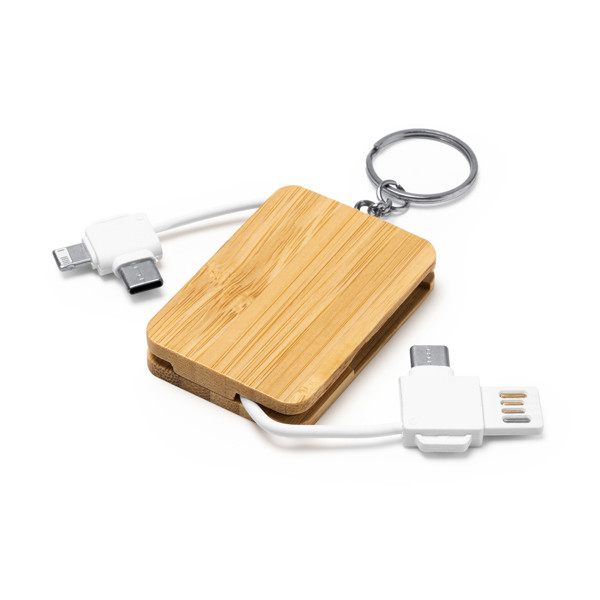 4-in-1 personalised bamboo charging cable with USB, Type C and Lightning connectors