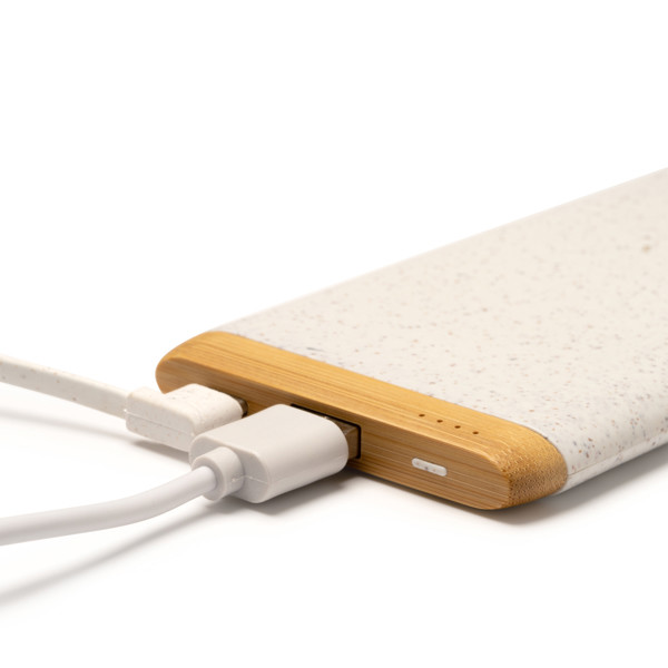 Custom wheat fiber and bamboo power bank 5000 mAh with charge indicator