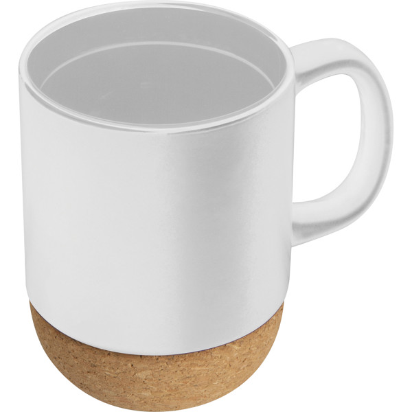 Ceramic mug with cork ground THEODOR - White
