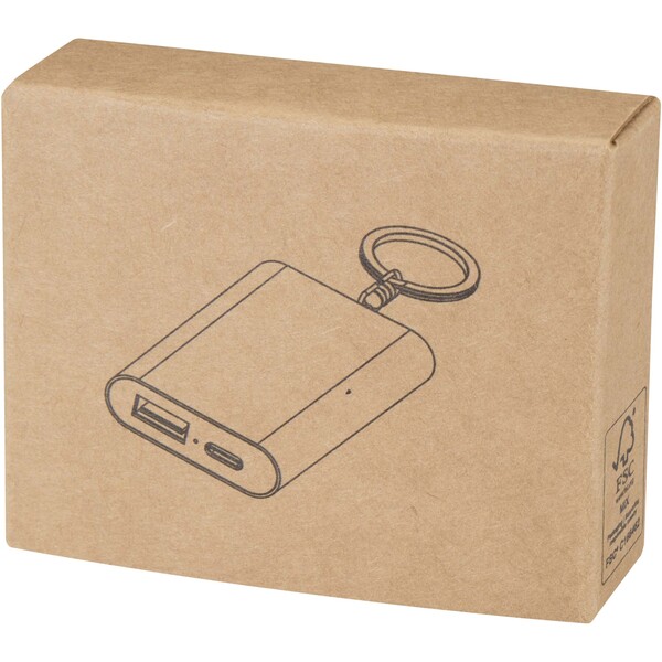 Arcturus powerbank van 2000 mAh van gerecycled aluminium met sleutelhanger