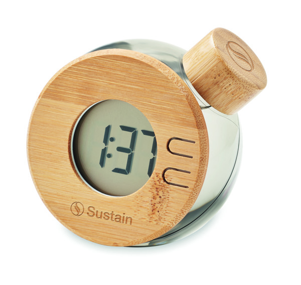 Water powered bamboo LCD clock Droppy Lux