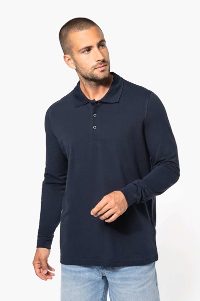 Muška polo majica dugih rukava od pikea - Light Royal Plava / L
