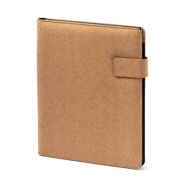 Personalised A4 cork folder with magnetic closure and detachable notepad