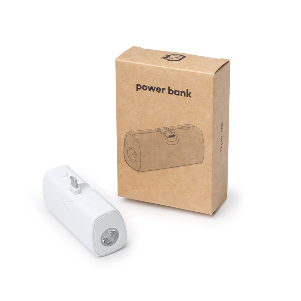 Personalised power bank in recycled ABS 5000 mAh with torch and built-in USB-C cable