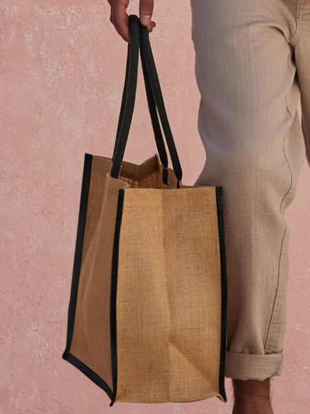 Natural Starched Jute Classic Shopper - Natural / Olive Green
