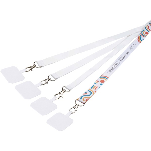Addie RPET Sublimation Lanyard mit Telefonhalterung und Sicherheitsverschluss - weiss / weiss / 15mm