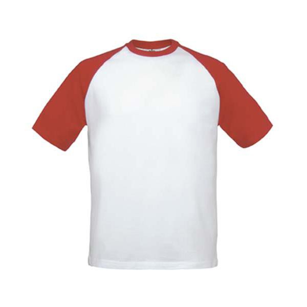 T-Shirt B&C Base-Ball 180G - 100% Algodão (Investindo Em Better Cotton) - Branco E Vermelho / M