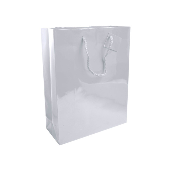 157 G/M2 Laminated Paper Shopping Bag With Gusset And Bottom Reinforcement, String Handles - White