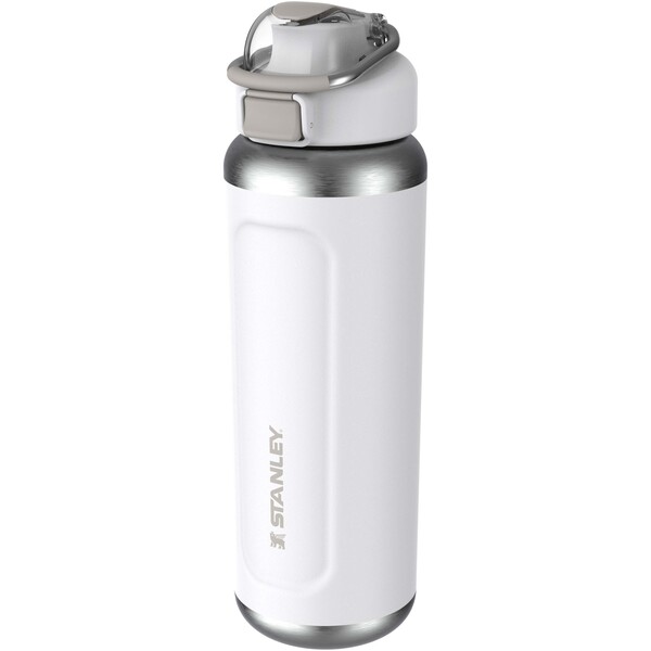 Garrafa de água isolada em aço inoxidável reciclado Stanley Classic Wellspring 710 ml - Branco