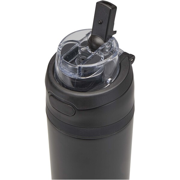 Theron 800 ml RCS recycled single wall stainless steel water bottle with dual function lid - Black