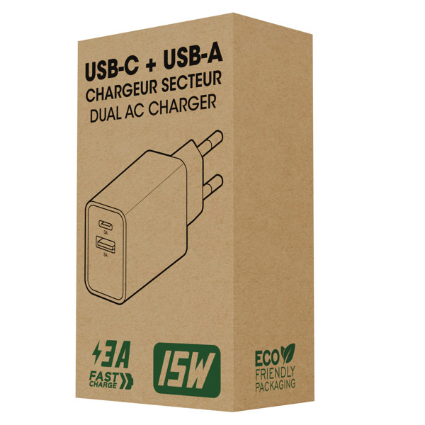 SUKO - CHARGEUR SECTEUR USB TYPE-C 15W + USB-A - BLANC