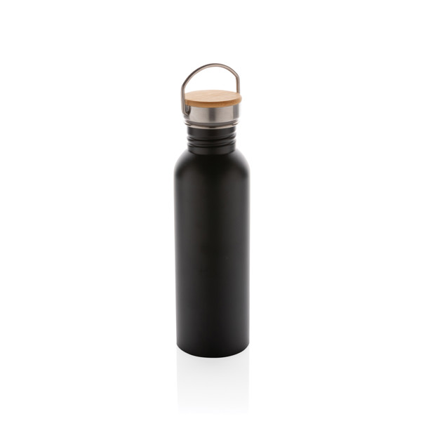 Modern stainless steel bottle with bamboo lid - Black