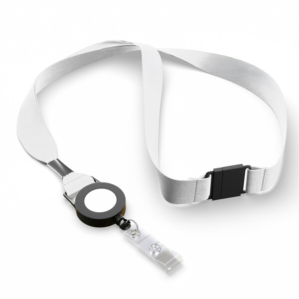 Recycled polyester (rPET) sublimation badge reel lanyard with metal crimp - Black