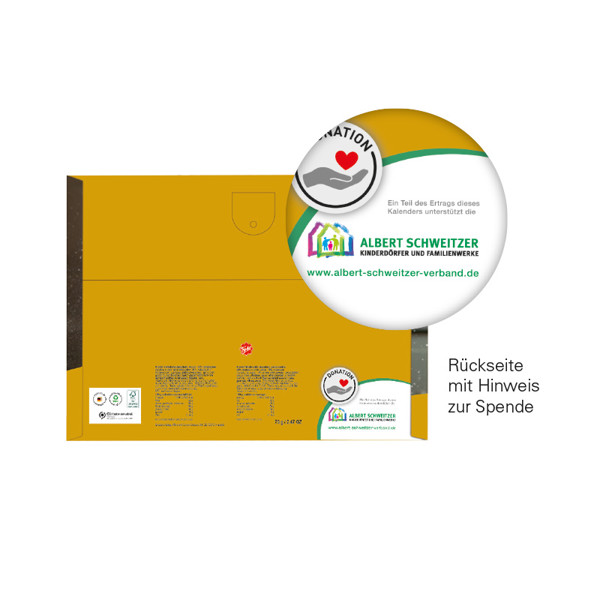 Classic wall advent calendar, grass paper, portrait, filled with Friedel milk chocolate | Solid cardboard cover: grass paper, portraiformat, cover and inlay: recyclable