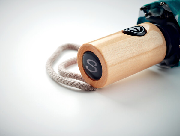 All-over printed storm umbrella. Wooden handle & auto open - Full colour