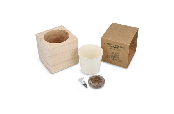 FSC-Holzpflanzgefäß-Set – Basilikum