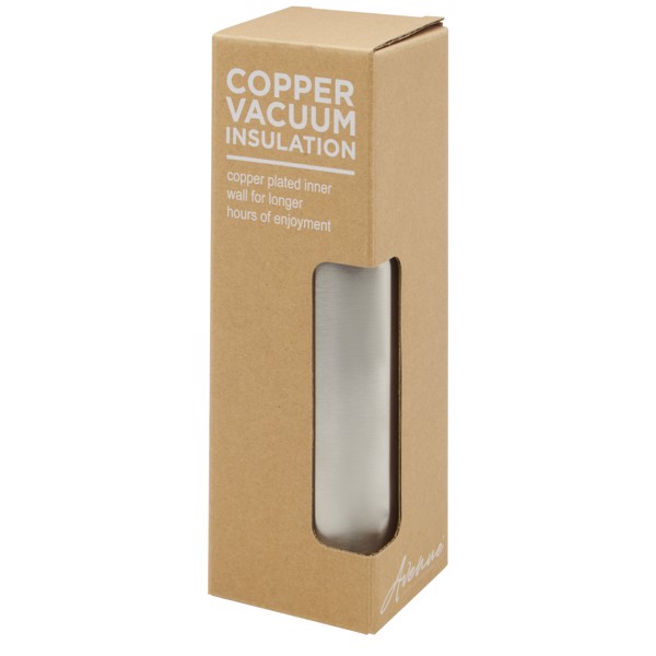 Garrafa de 500 ml de cobre isolada a vácuo em aço inoxidável com correia e tampa de couro PU "Ljungan" - Prateado