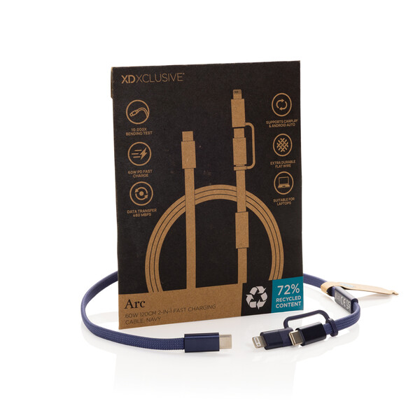Arc RCS 60W 120 cm 2 v 1 rýchlonabíjací kábel - Modrá