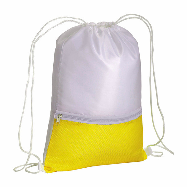 210T Polyester Backpack With Coloured Zip Pocket And Drawstring Closure - Yellow