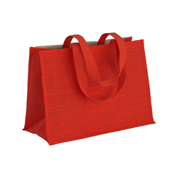 280 G/M2 Cotton Shopping Bag With Jute Details, Long Handles And Gusset - Red
