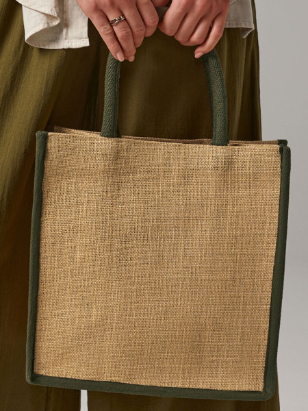 Natural Starched Jute Midi Tote - Natural / Olive Green