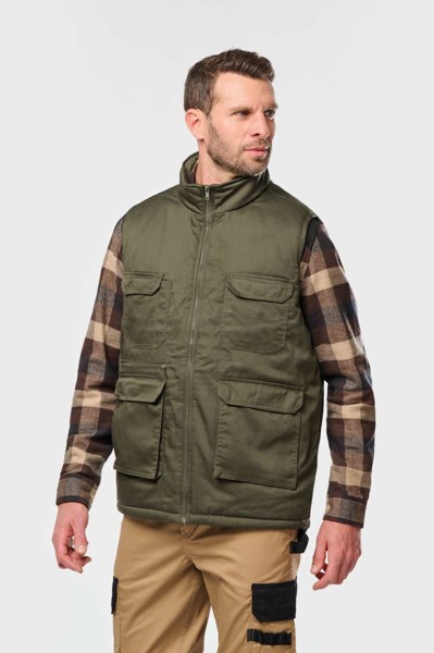 Unisex Padded Multi-Pocket Polycotton Vest - White / M