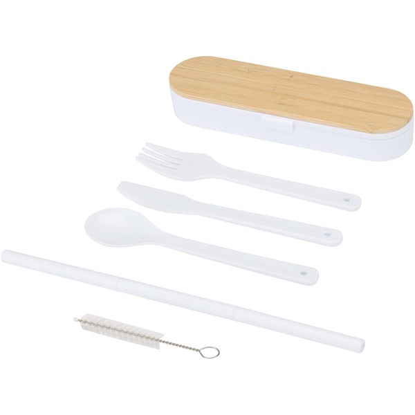 Runa cutlery set with bamboo lid - White