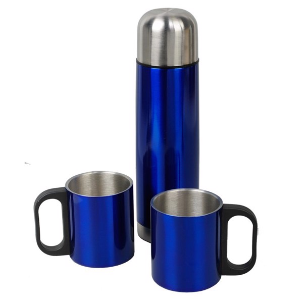 480 ml Picnic vacuum flask & mugs set - Blue / Silver