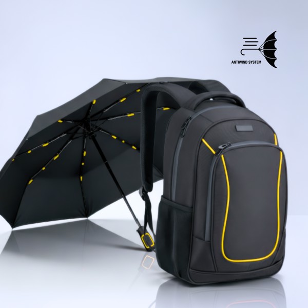 Dynamic Set: Business Backpack 15” And Automatic Umbrella - Yellow