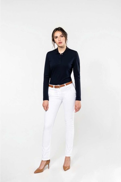 Ladies' Long-Sleeved Supima® Polo Shirt - White / XL